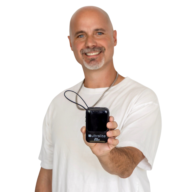 Justin McClure holding the UltraLite Power Bank